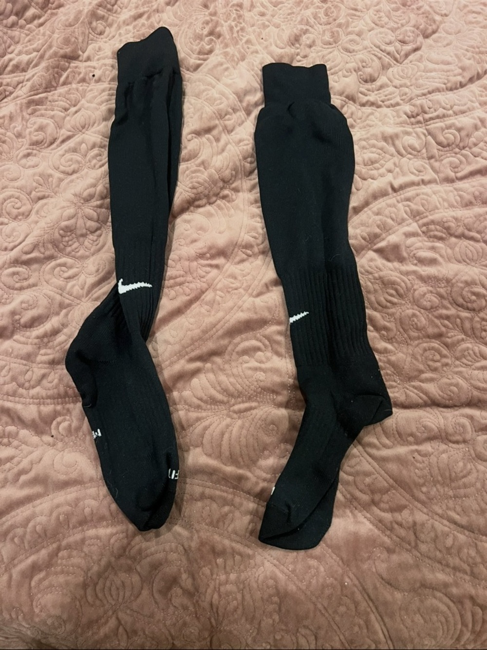 Nike Black Knee-High Athletic Socks with White Swoosh